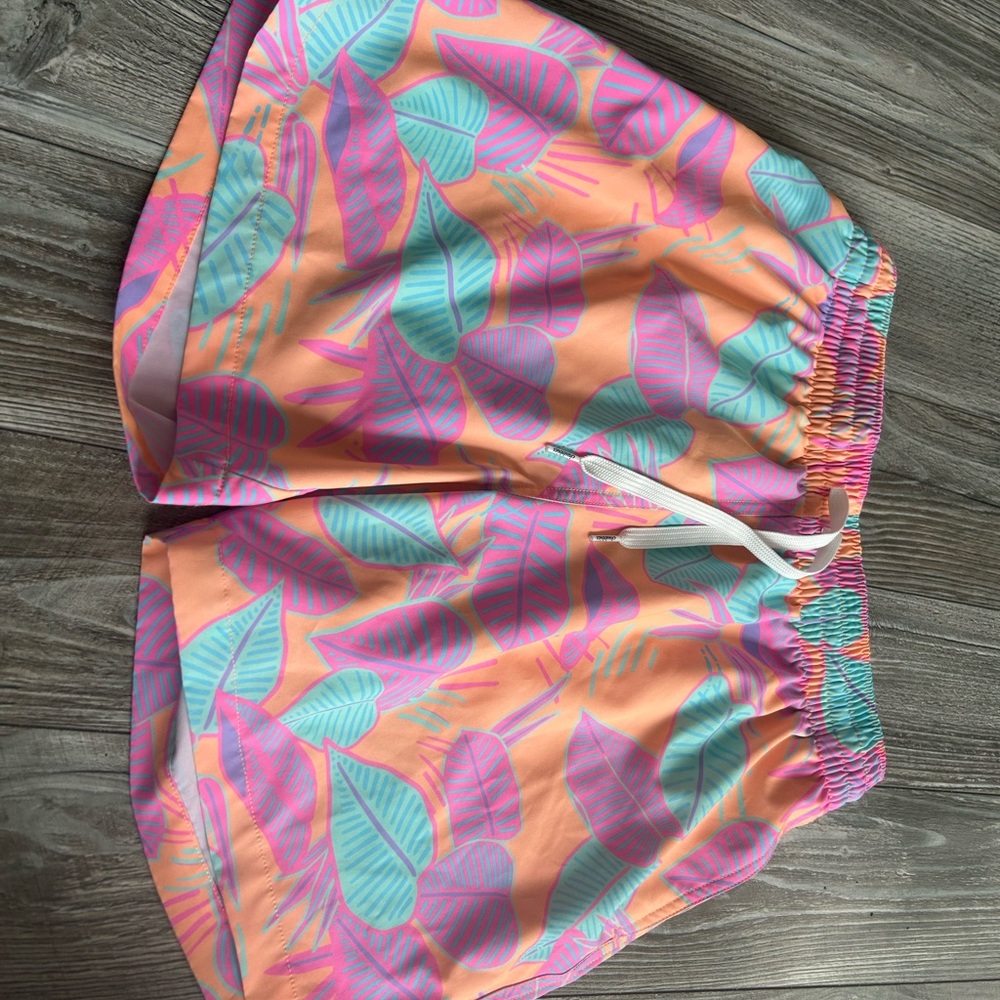 chubbies Peach Swim Shorts with Pink & Aqua Leaf Trim
